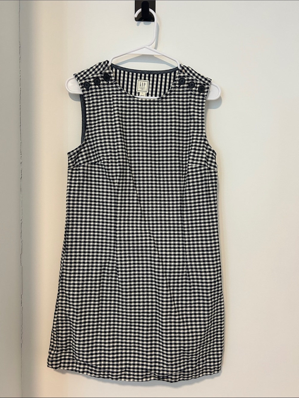 GAP x DOEN Black & White Gingham Sleeveless Dress with Button Shoulder - Picture 2 of 3